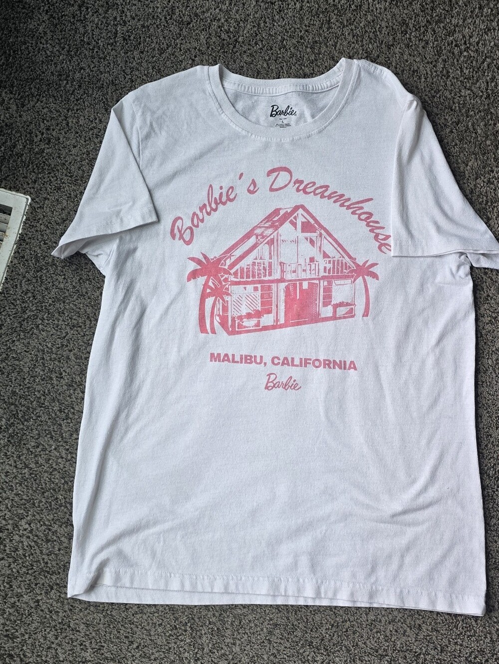 Barbie White Tee with Pink Dreamhouse Graphic